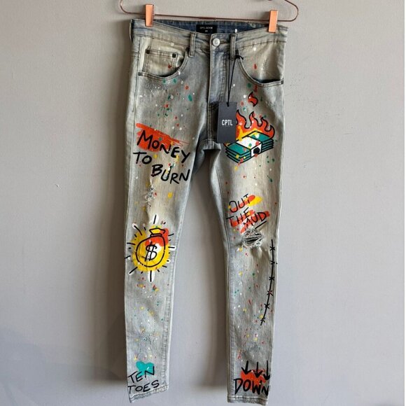 CPTL Denim Womens Cash Ripped Colorful Splatter Jeans Light Blue Size 28 - Picture 13 of 13